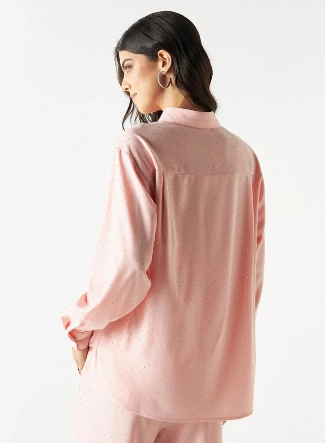 Iconic Iconic All-Over Embellished Shirt with Long Sleeves