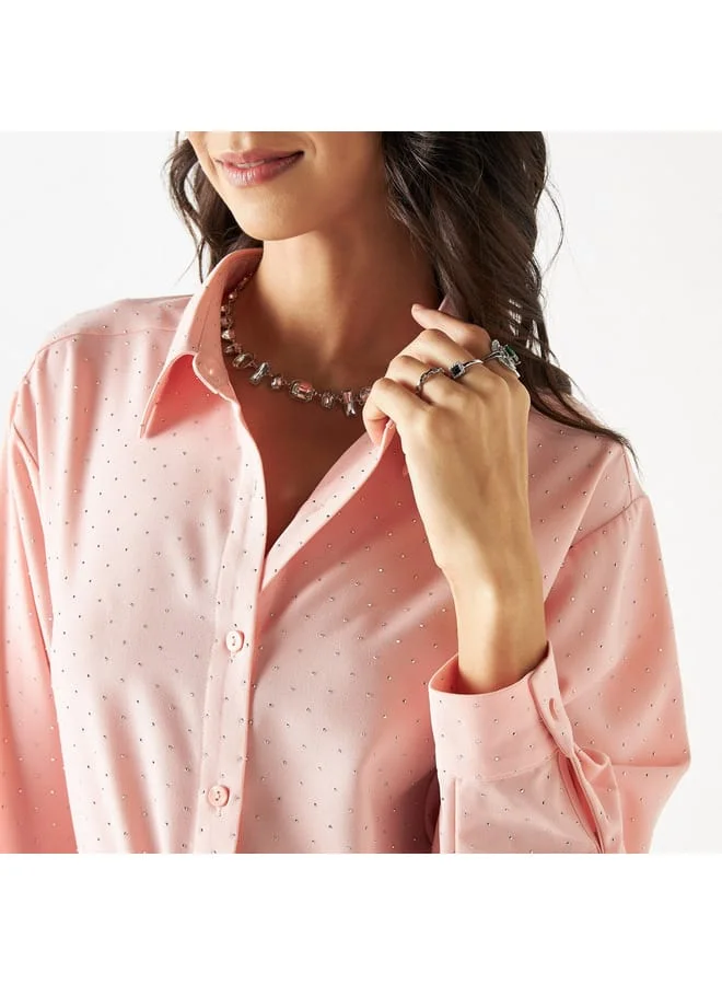Iconic Iconic All-Over Embellished Shirt with Long Sleeves