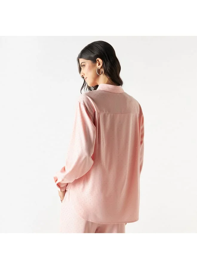 Iconic Iconic All-Over Embellished Shirt with Long Sleeves