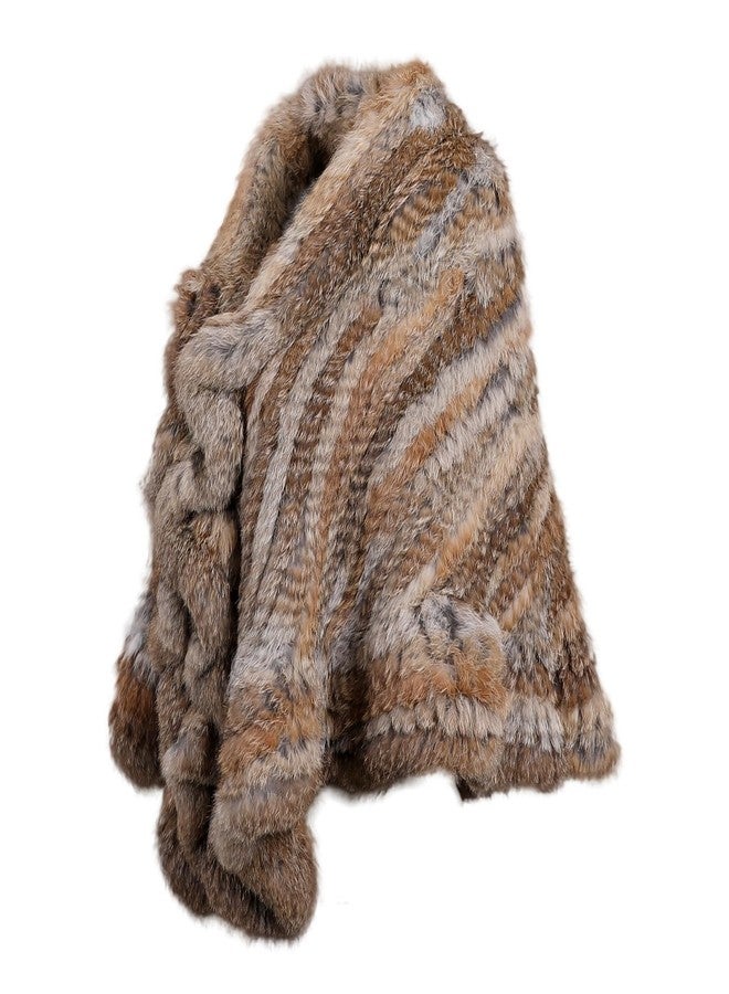 BOONJOVIA Luxury Women's Winter Real Natural Rabbit Fur Hand Knitted Cape Ruffle Design Wedding Party Shawl Lady Poncho, Natural Brown, One size - Image 2