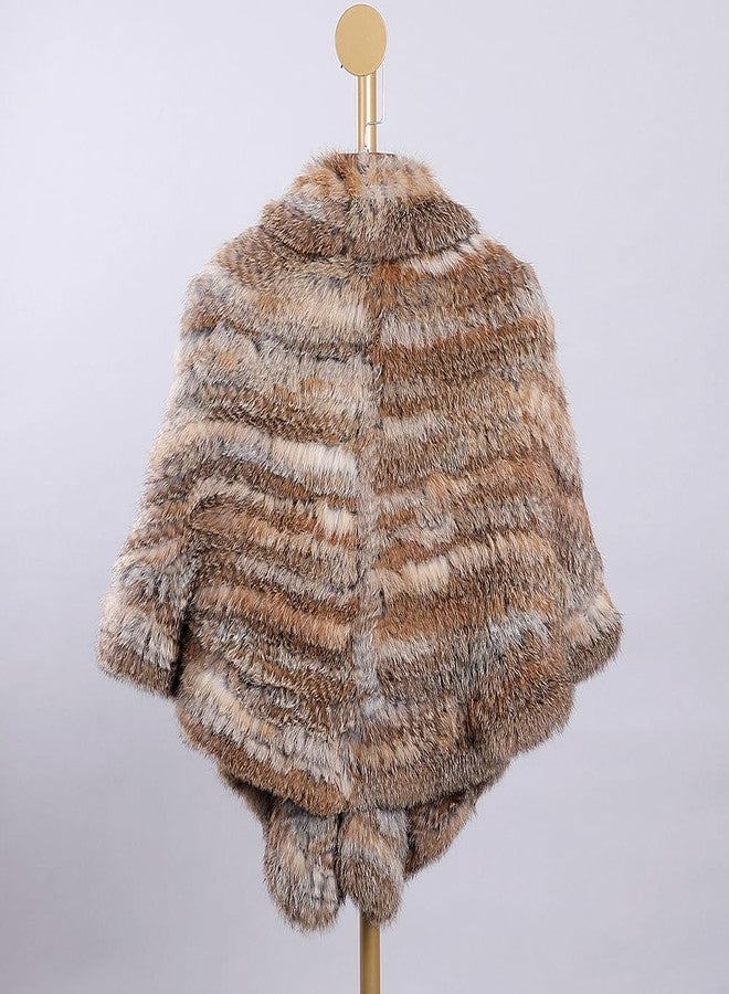 BOONJOVIA Luxury Women's Winter Real Natural Rabbit Fur Hand Knitted Cape Ruffle Design Wedding Party Shawl Lady Poncho, Natural Brown, One size - Image 4