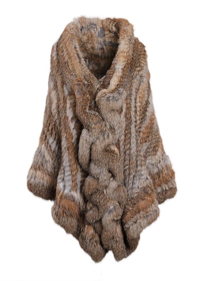 BOONJOVIA Luxury Women's Winter Real Natural Rabbit Fur Hand Knitted Cape Ruffle Design Wedding Party Shawl Lady Poncho, Natural Brown, One size - Image 1