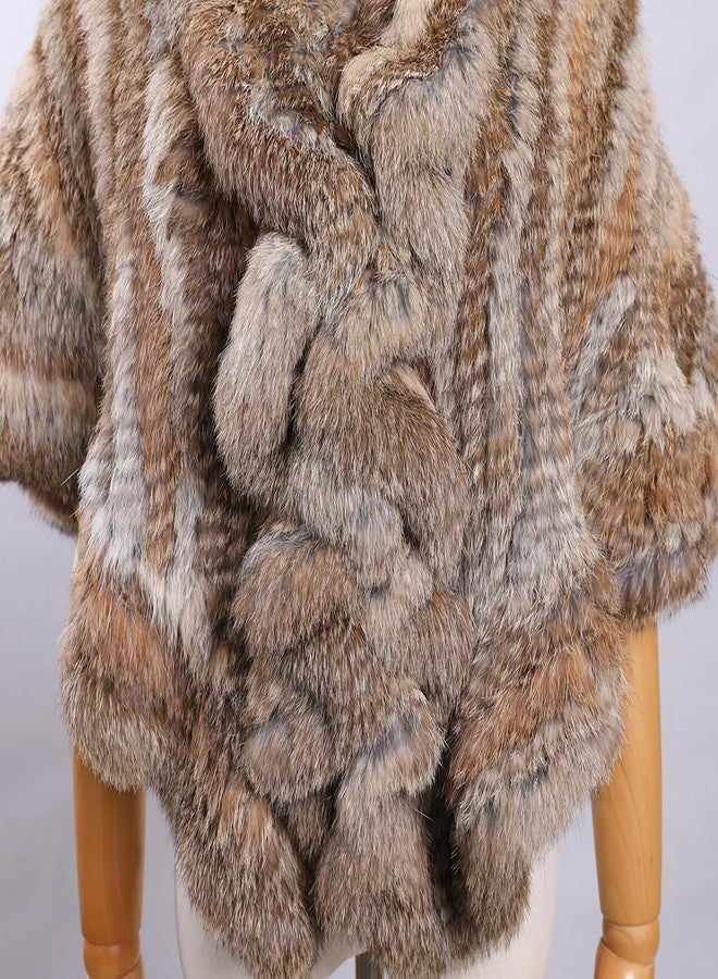 BOONJOVIA Luxury Women's Winter Real Natural Rabbit Fur Hand Knitted Cape Ruffle Design Wedding Party Shawl Lady Poncho, Natural Brown, One size - Image 5