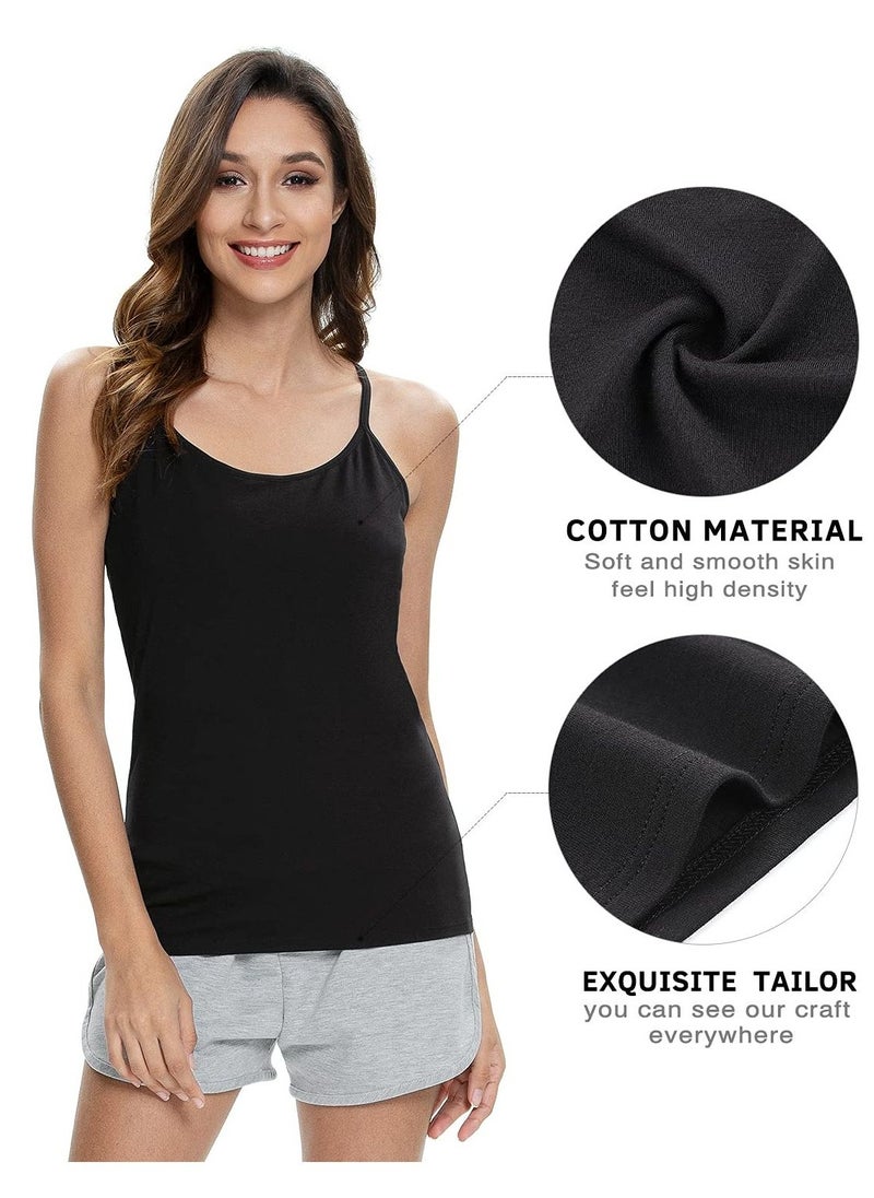 Mesery - Shelf Bra Camisoles Adjustable Spaghetti Strap Tank Tops Scoop Neck Layer Cami-Black - Image 1