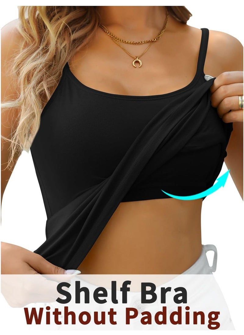 Mesery - Shelf Bra Camisoles Adjustable Spaghetti Strap Tank Tops Scoop Neck Layer Cami-Black - Image 1