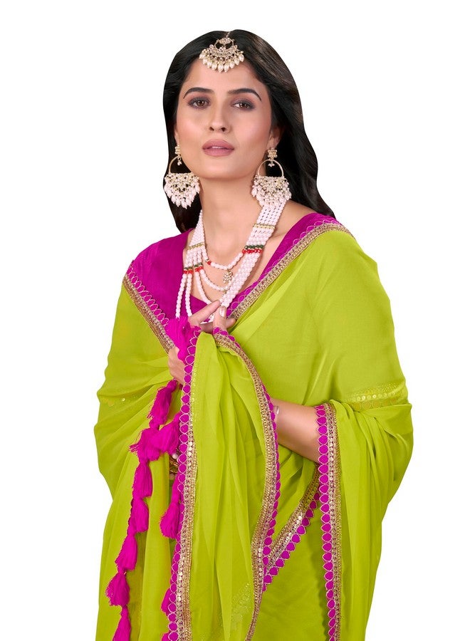Glory Sarees Women's Georgette Pumpum Lace Border Saree With Blouse Piece (Pumpum_101_Green) - Image 1