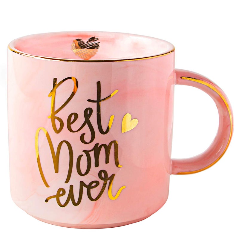 VILIGHT Best Mom Ever Gifts for Mom from Daughter Son Pink Marble Mug Ceramic Coffee Cup 11oz