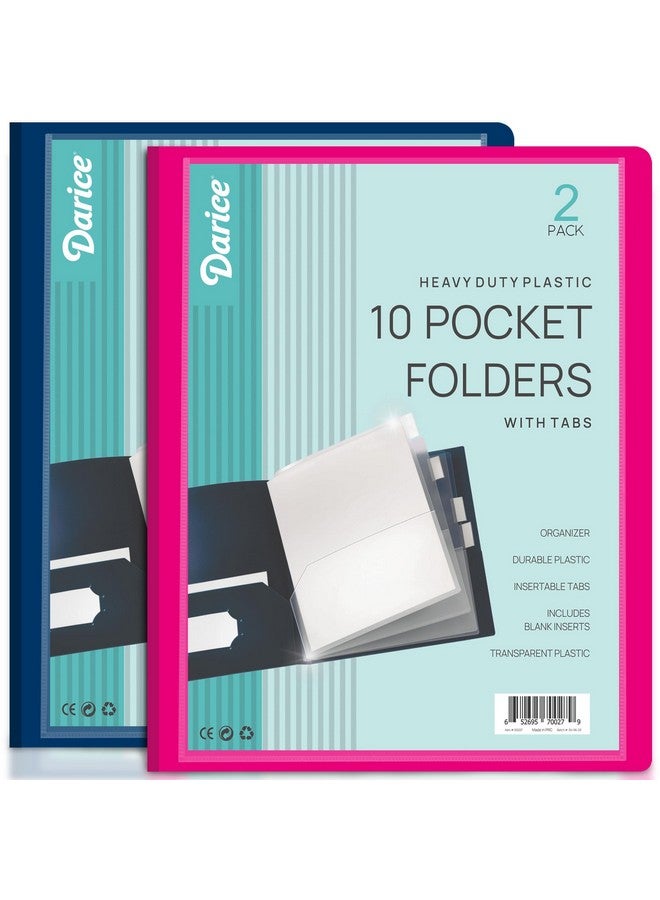 داريس عبوتان من 10 مجلدات جيب - مجلد متعدد الجيوب على الوجهين - منظم ورق بحجم خطاب للمكتب والمدرسة - وردي وأزرق - Image 1