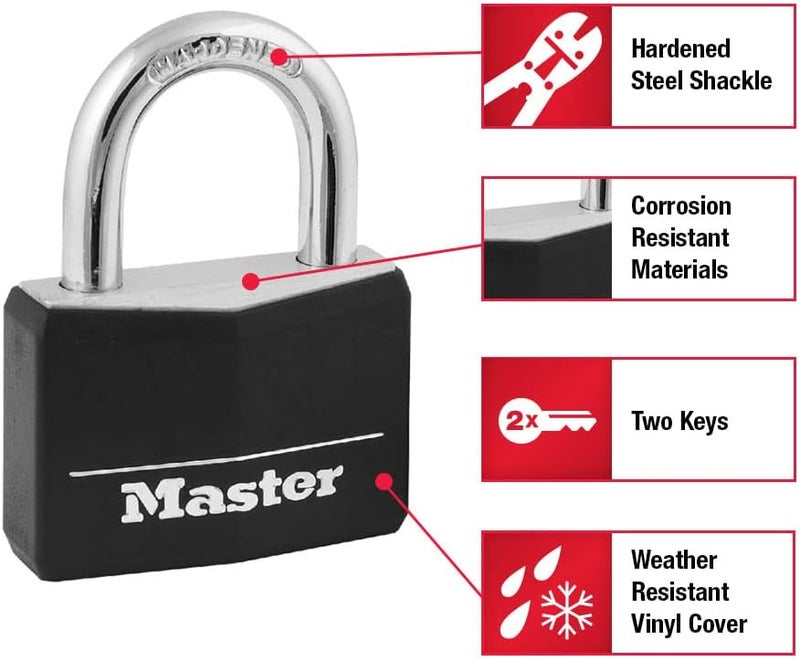 Master Lock 141Q Covered Aluminum Keyed Padlock, 4 Pack, Black - Image 4