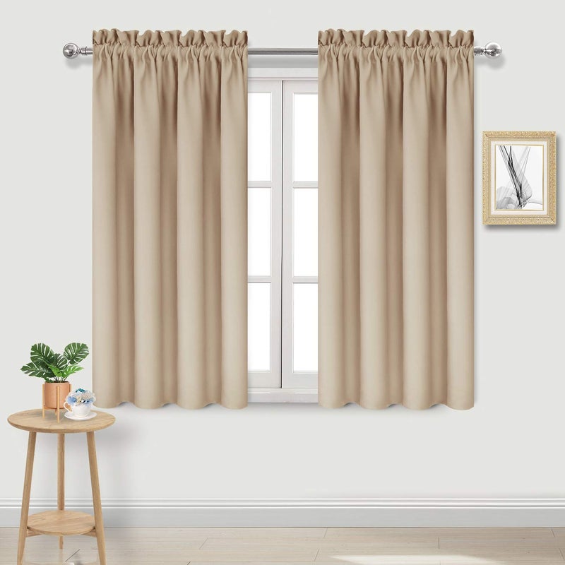 DWCN Beige Blackout Curtains for Bedroom  Rod Pocket Thermal Insulated Energy Saving Drapes for Living Room and Bedroom W 42 x L 45 Inch 2 Panels