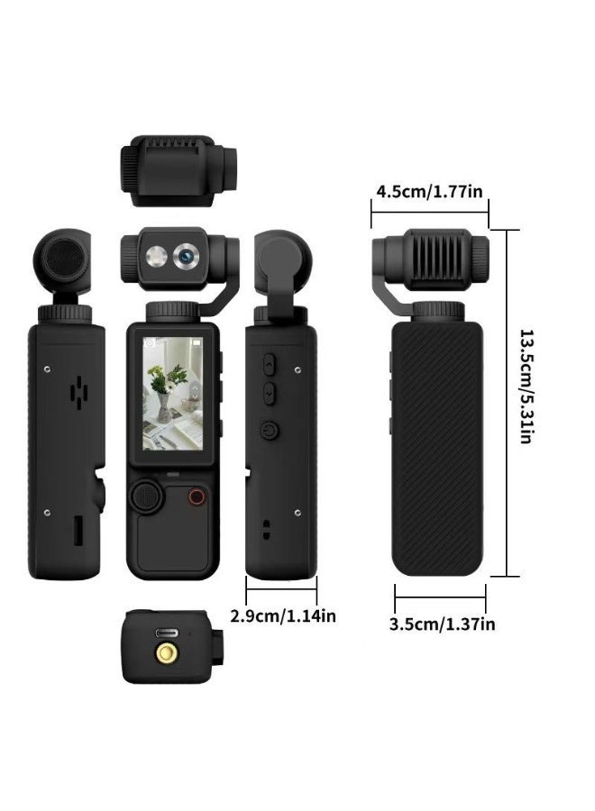 إيرتاب كاميرا تصوير فيديو (Vlogging) جيب بدقة Ultra HD 4K، مزودة بعدسة مثبتة (Gimbal) قابلة للدوران بزاوية 180 درجة وشاشة لمس بمقاس 2.0 بوصة - كاميرا أكشن صغيرة ومثبت فيديو محمول باليد، مخصصة لصناع المحتوى ومنصات TikTok وYouTube والسفر - باللون الأسود - Image 4