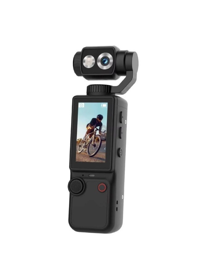 إيرتاب كاميرا تصوير فيديو (Vlogging) جيب بدقة Ultra HD 4K، مزودة بعدسة مثبتة (Gimbal) قابلة للدوران بزاوية 180 درجة وشاشة لمس بمقاس 2.0 بوصة - كاميرا أكشن صغيرة ومثبت فيديو محمول باليد، مخصصة لصناع المحتوى ومنصات TikTok وYouTube والسفر - باللون الأسود - Image 1