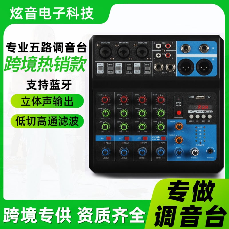 New Small 5-Way Mixer Live Recording Dj Mobile Phone Computer Sound Card Usb Bluetooth Mixing Effector - Image 2