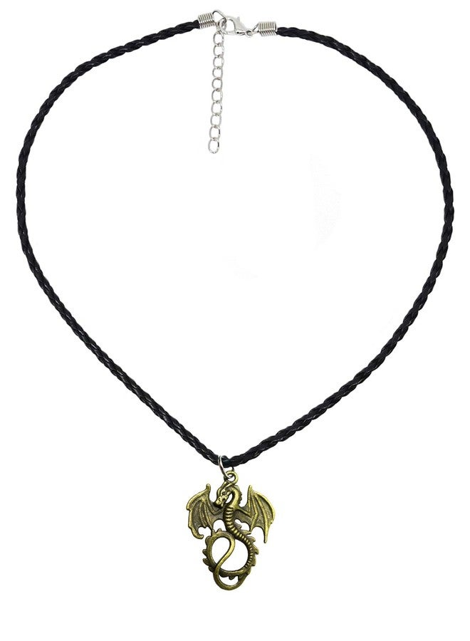 Bijoux de Ja Antique Bronze Gothic Classic Flying Dragon Pendant Braided P'leather Necklace 16+2 Inches - Image 2
