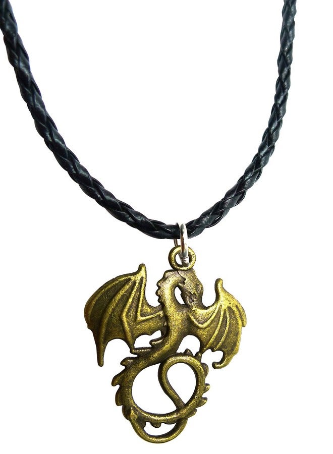 Bijoux de Ja Antique Bronze Gothic Classic Flying Dragon Pendant Braided P'leather Necklace 16+2 Inches - Image 3