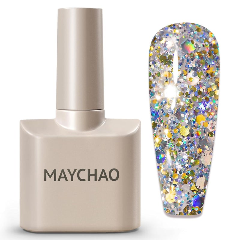MAYCHAO 15ML Stellar Glitter Gel Nail Polish 1Pc Stella Glitter Gel Polish Soak Off UV LED Nail Polish Nail Art Starter Manicure Salon DIY at Home, 0.5 OZ - Image 1
