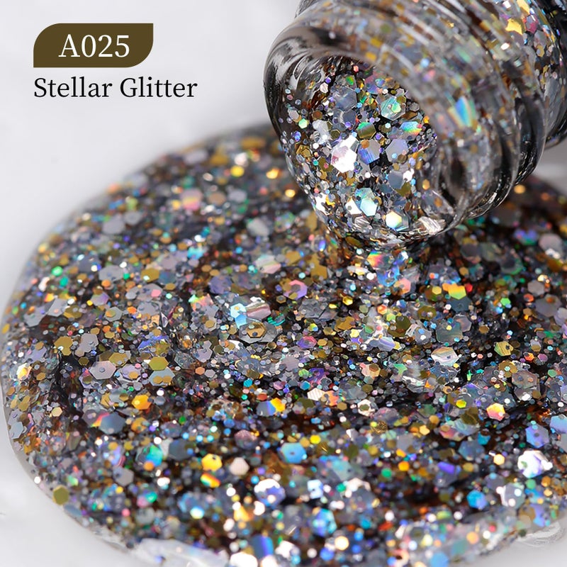 MAYCHAO 15ML Stellar Glitter Gel Nail Polish 1Pc Stella Glitter Gel Polish Soak Off UV LED Nail Polish Nail Art Starter Manicure Salon DIY at Home, 0.5 OZ - Image 2