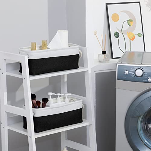 DULLEMELO Toilet Paper Storage Basket, Toilet Paper Basket for Back of Toilet, Bathroom Storage Basket for Cosmetics Towels Toilet Paper, Toilet Tank Basket with Rope Handles for Toilet(White&Black) - Image 4