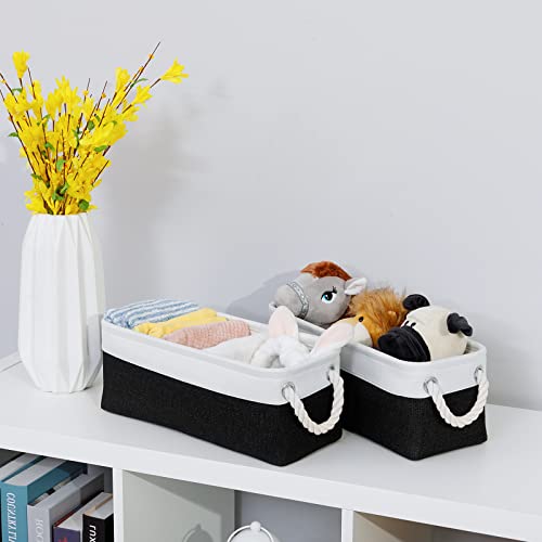 DULLEMELO Toilet Paper Storage Basket, Toilet Paper Basket for Back of Toilet, Bathroom Storage Basket for Cosmetics Towels Toilet Paper, Toilet Tank Basket with Rope Handles for Toilet(White&Black) - Image 5