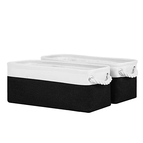 DULLEMELO Toilet Paper Storage Basket, Toilet Paper Basket for Back of Toilet, Bathroom Storage Basket for Cosmetics Towels Toilet Paper, Toilet Tank Basket with Rope Handles for Toilet(White&Black) - Image 1