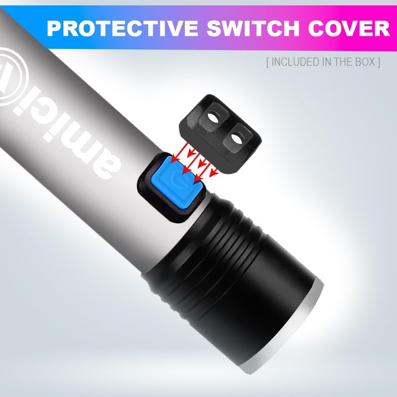 amiciVision USBRechargeable LED Flashlight T6 LED 4 Modes Zoomable Powerful Torch with Builtin Battery and Cycle Mount Torch with Cycle Mount Metal