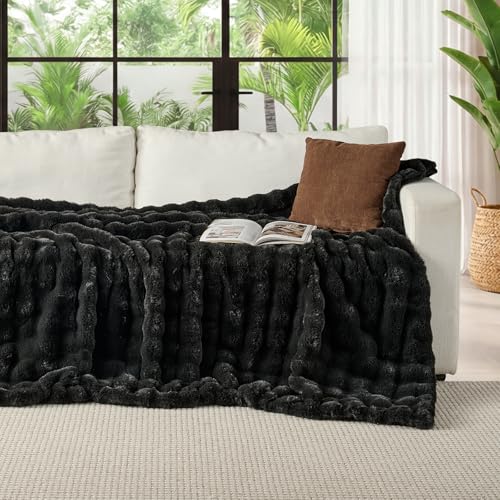 Lotus Karen Queen Size Faux Fur Blanket - Big Bubble Rabbit Fluff, 90x90 Inches - Image 2