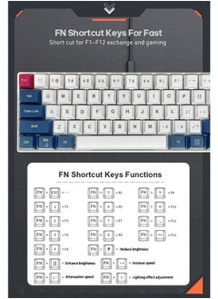Zeemey 61 Keys RGB Gaming Keyboard 60% Mini Wired Waterproof With Anti-ghosting Keyboard and Three-color Keycaps With Red Switch for Gamers(White, dark blue and red)  - Image 4