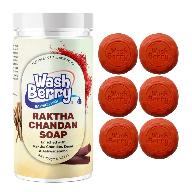 WashBerry صابون الاستحمام العشبي الطبيعي راكتا تشاندان من واش بيري 600 جرام 100x6 عبوة من 6 - Image 1
