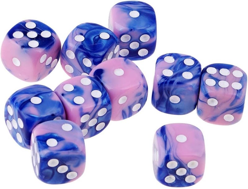 klarako 10pcs 16mm Opaque Six Sided Spot Dice Games D6 D&D RPG  Pink+Blue, as described - Image 1