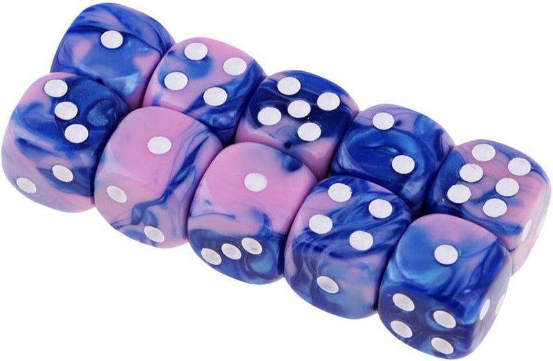 klarako 10pcs 16mm Opaque Six Sided Spot Dice Games D6 D&D RPG  Pink+Blue, as described - Image 2