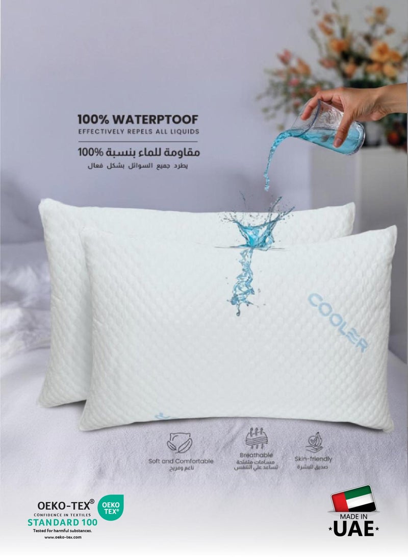 كوتون هوم Cotton Home® Collant 100% مقاوم للماء وسادة حامي Coollant حامي وسائد للنوم الساخن ناعم حريري مقاس قياسي 50x75 سم، 20x60 بوصة غطاء وسادة صيفي مع سحاب أبيض حزمة 1 - Image 2