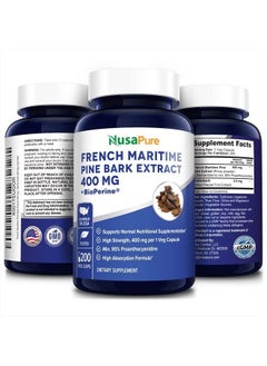 NusaPure French Maritime Pine Bark Extract 400mg per Veggie Caps 200-Day Supply with Bioperine (Non-GMO & Gluten Free)  - Image 4