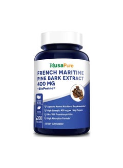 NusaPure French Maritime Pine Bark Extract 400mg per Veggie Caps 200-Day Supply with Bioperine (Non-GMO & Gluten Free)  - Image 1