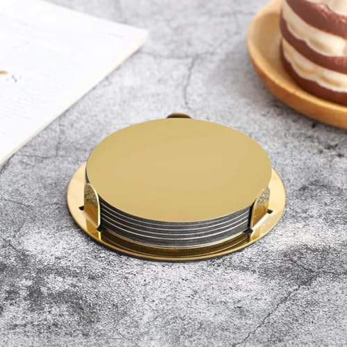 Giftana Round Coaster Set for Home and Office, Non-Slip Drink Coasters for Dinning Table, Bar -Matt Finish- Steel Coasters with Stand for Tea Cups,Coffee Mugs,Glasses (Set of 6 Pieces) (Gold) - Image 3