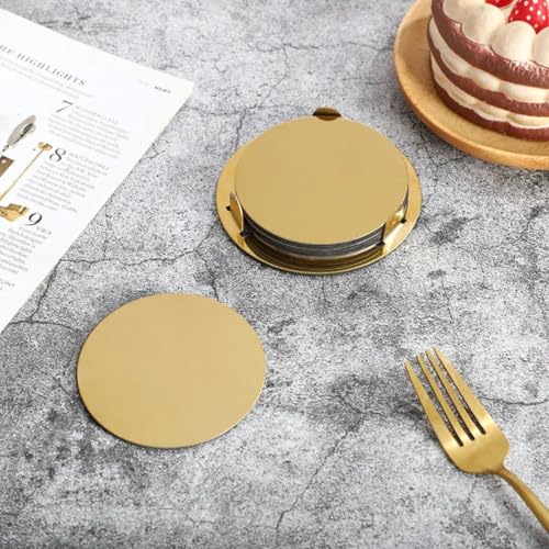 Giftana Round Coaster Set for Home and Office, Non-Slip Drink Coasters for Dinning Table, Bar -Matt Finish- Steel Coasters with Stand for Tea Cups,Coffee Mugs,Glasses (Set of 6 Pieces) (Gold) - Image 4