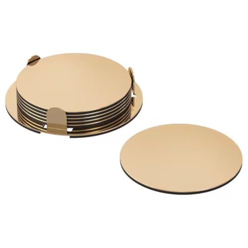 Giftana Round Coaster Set for Home and Office, Non-Slip Drink Coasters for Dinning Table, Bar -Matt Finish- Steel Coasters with Stand for Tea Cups,Coffee Mugs,Glasses (Set of 6 Pieces) (Gold) - Image 1