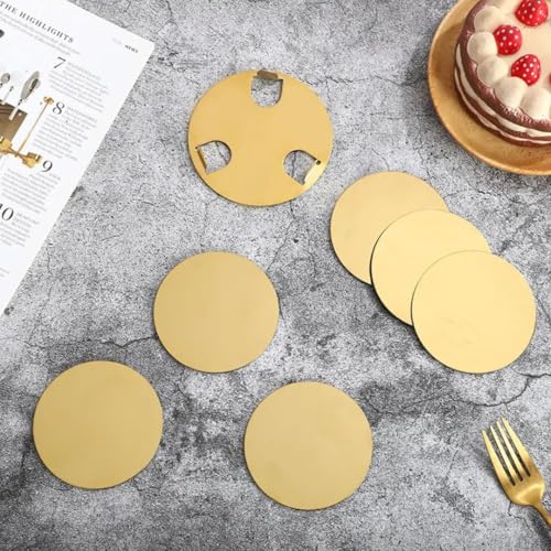 Giftana Round Coaster Set for Home and Office, Non-Slip Drink Coasters for Dinning Table, Bar -Matt Finish- Steel Coasters with Stand for Tea Cups,Coffee Mugs,Glasses (Set of 6 Pieces) (Gold) - Image 5