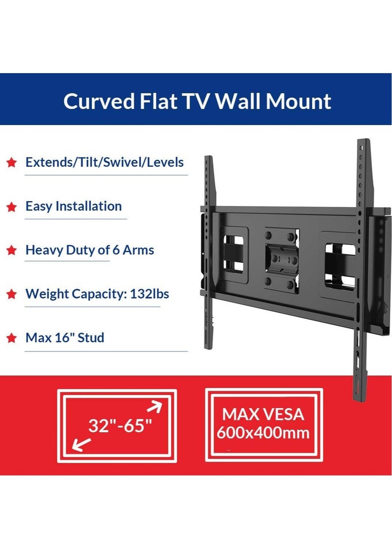TIGER "Full Motion TV Wall Mount Bracket for 32''-65'' TVs, Supports Up to 132 lbs, VESA 600x400mm, Swivel Articulating Dual Arms" - Image 3