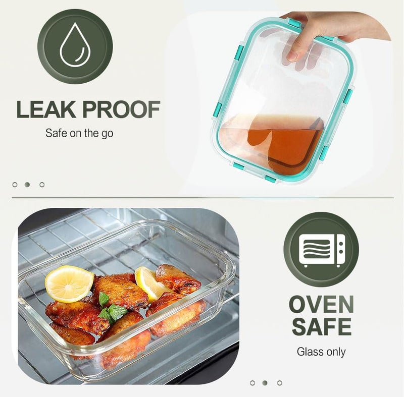 KOMUEE 10 Packs 30 oz Glass Meal Prep Containers,Glass Food Storage Containers with Lids,Airtight Lunch Bento Boxes, Microwave, Oven, Freezer and Dishwasher,Green - Image 4