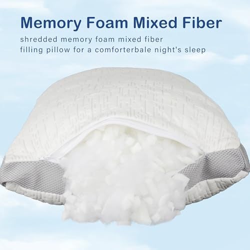 ACCURATEX Pillows King Size Set of 2, Rayon Derived from Bamboo Removable Cover, Shredded Memory Foam Pillow with Down Alternative Fill (Adjustable), Supportive Pillows for Side Back Sleepers - Image 3