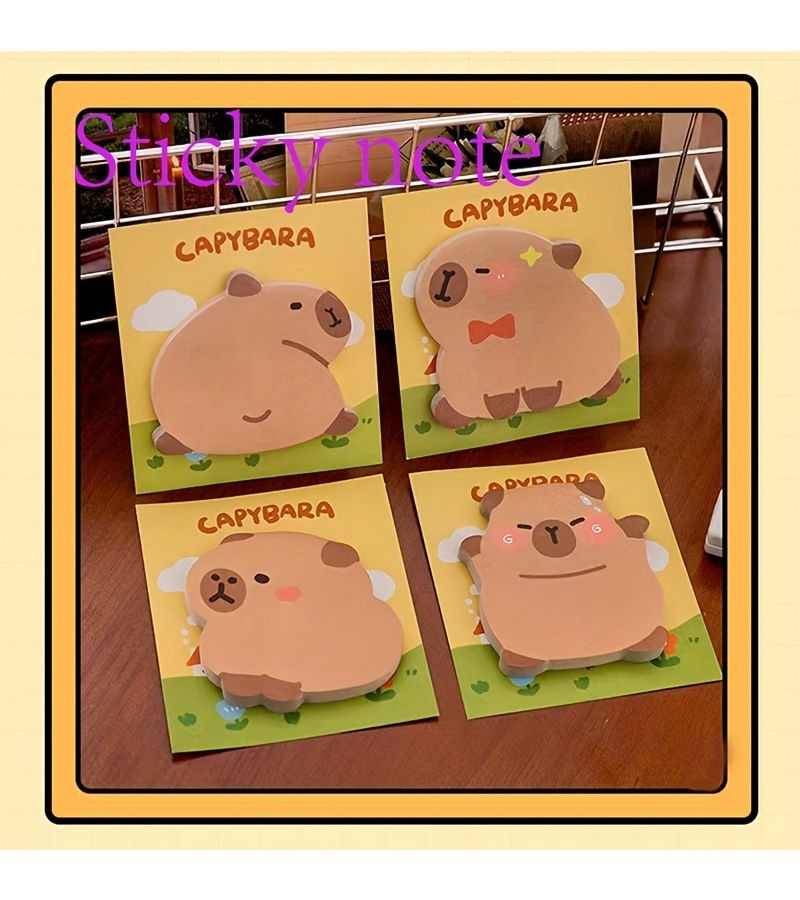 Set Of 4 Cute Cartoon Capybara Sticky Notepads For Office And Daily Use - Image 5