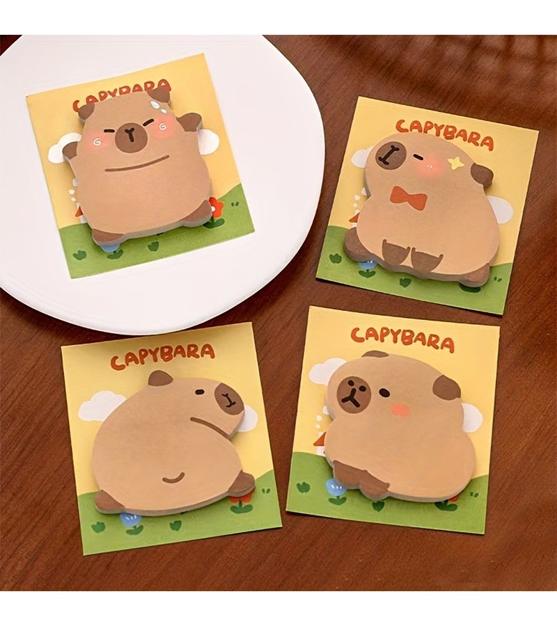 Set Of 4 Cute Cartoon Capybara Sticky Notepads For Office And Daily Use - Image 1