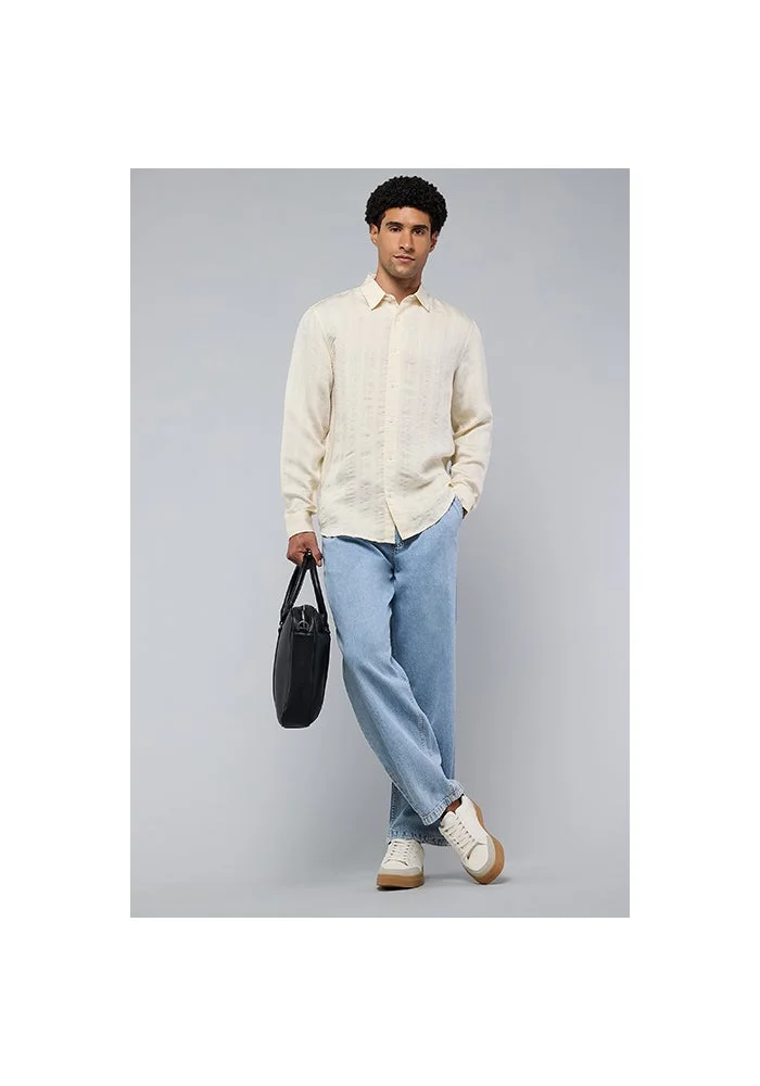 أر أند بي Textured Shirt with Classic Collar and Long Sleeves