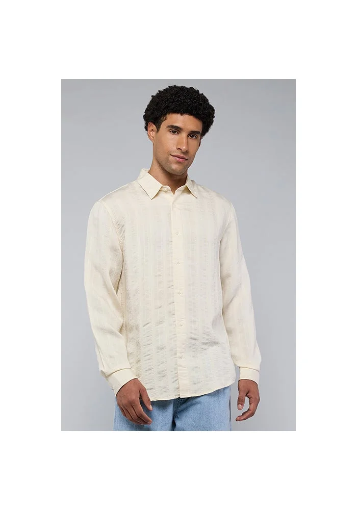 أر أند بي Textured Shirt with Classic Collar and Long Sleeves