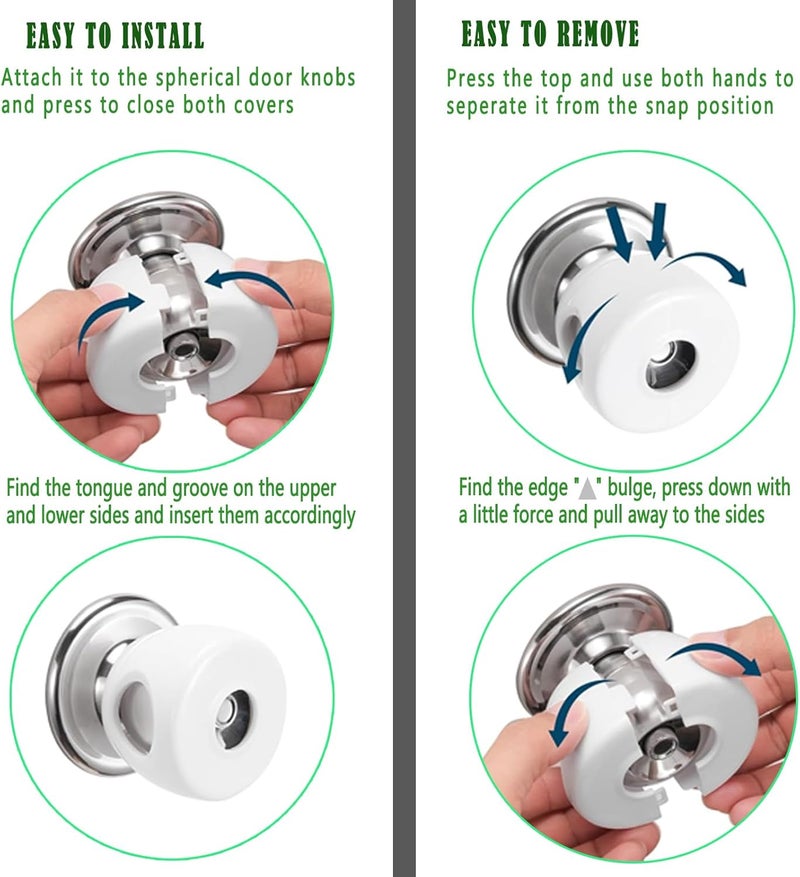 NCGDPZY Child Proof Door Knob Safety Covers  4 Pack Easy Install Baby Door Knob Covers for Kids Durable White PP Material Fits Most Spherical Door Knobs Child Safety Products - Image 4