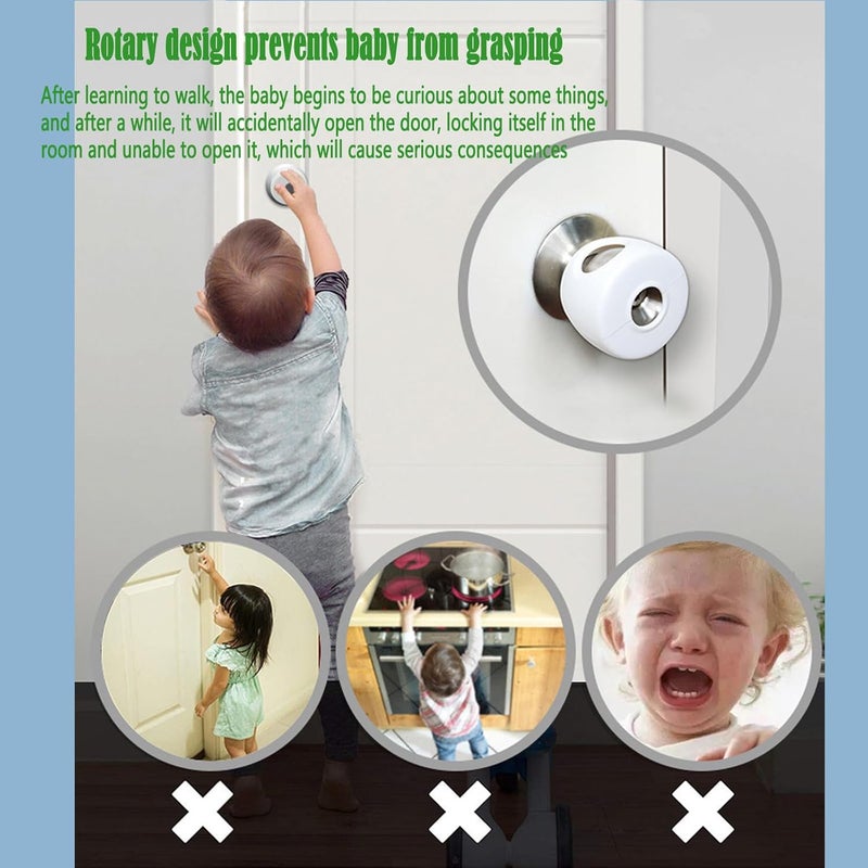 NCGDPZY Child Proof Door Knob Safety Covers  4 Pack Easy Install Baby Door Knob Covers for Kids Durable White PP Material Fits Most Spherical Door Knobs Child Safety Products - Image 5