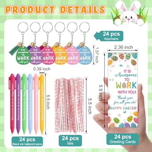 Sinload 24 Sets Easter Gifts Bulk Easter Employee Appreciation Gifts for Staff with Thank You Ballpoint Pens Egg Design Keychains Greeting Cards with Tie for Coworker Office Teacher Nurse - Image 3