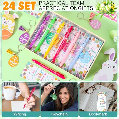 Sinload 24 Sets Easter Gifts Bulk Easter Employee Appreciation Gifts for Staff with Thank You Ballpoint Pens Egg Design Keychains Greeting Cards with Tie for Coworker Office Teacher Nurse - Image 2