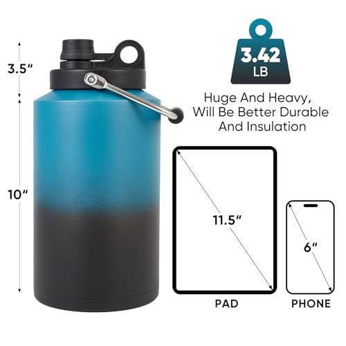 Kerilyn Insulated Gallon Jug with Handle, One Gallon, 128oz Stainless Steel, Large Double Vacuum Water Bottle for Hot & Cold Drinks, Wide Mouth, Sweat Proof, Great for Travel, Camping, Blue Gradient - Image 2