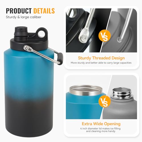 Kerilyn Insulated Gallon Jug with Handle, One Gallon, 128oz Stainless Steel, Large Double Vacuum Water Bottle for Hot & Cold Drinks, Wide Mouth, Sweat Proof, Great for Travel, Camping, Blue Gradient - Image 5